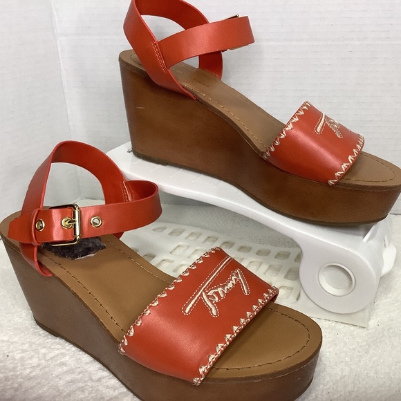 EUC Tommy Hilfiger Walslei Orange Platform Sandals - Picture 3 of 12